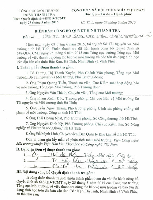 Đoàn[-]thanh[-]tra[-]của[-]Tổng[-]cục[-]Môi[-]trường:[-]Thanh[-]tra[-]Formosa[-]chỉ[-]trong...[-]nửa[-]ngày