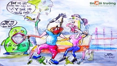  Tranh biếm họa “Không xả rác bừa bãi” của họa sỹ Vũ Trường Chí 