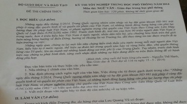 "Nóng" vấn đề chủ quyền biển đảo trong đề thi tốt nghiệp môn Văn