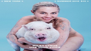   Ca sĩ Miley Cyrus khoả thân ôm heo