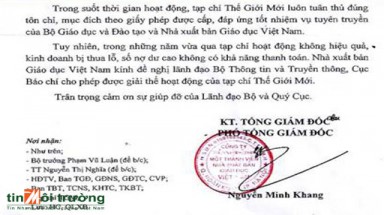  Đơn khiếu nại về việc giải thể Tạp chí Thế Giới Mới