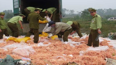  Tiêu hủy 1,5 tấn mực xé sợi giả cháy như cao su 